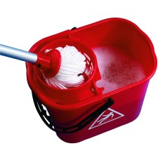 2Work Plastic Mop Bucket with Wringer 15 Litre Red