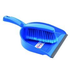 Dustpan and Brush Set Blue (Rubber lipped edge and soft bristled handle)